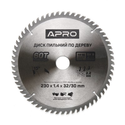 Диск пильний по дереву 230х32/30 60т 830203 APRO