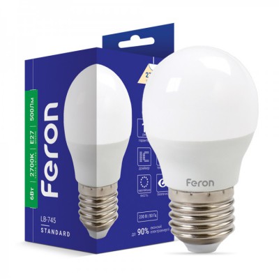 Лампа LED P 6W E27 230В 2700K 25674 FERON