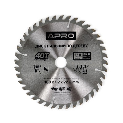 Диск пильн 180х22.2/20 40т 830135 APRO