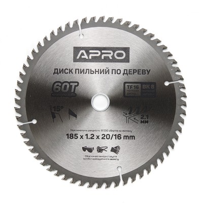 Диск пильний по дереву 185х20/16 60т 830143 APRO